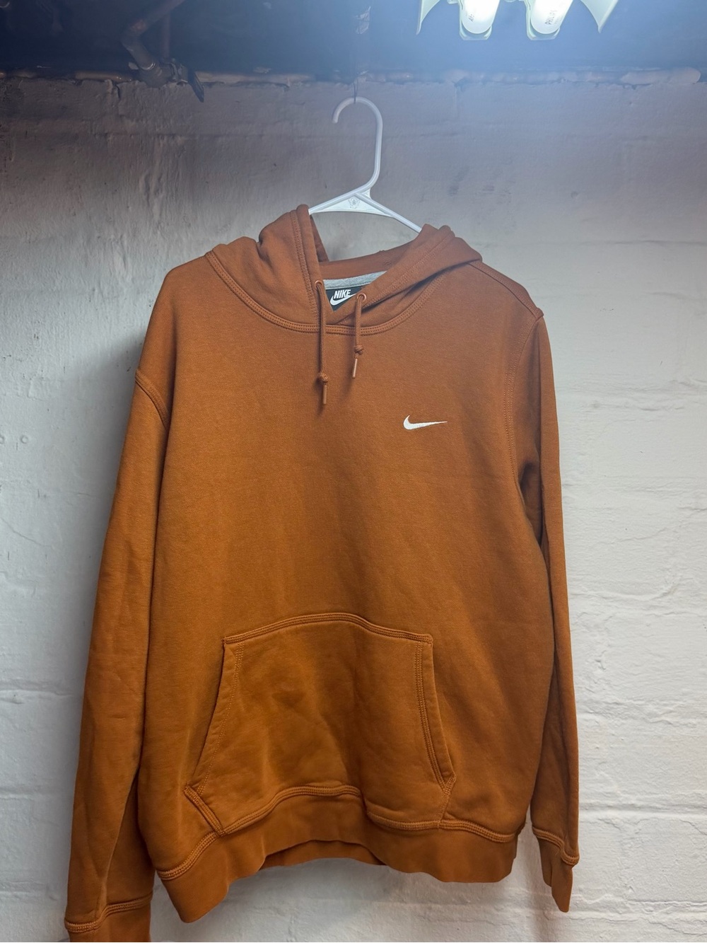 Nike Men's Rust Orange Pullover Hoodie with White Swoosh
